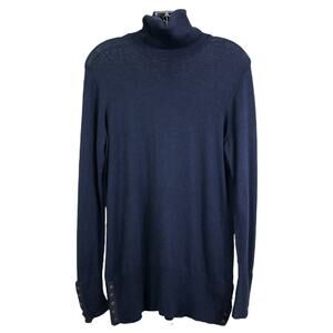 DG2 Diane Gilman Sweater Womens Sz M Blue Turtleneck Lightweight Button Hem
